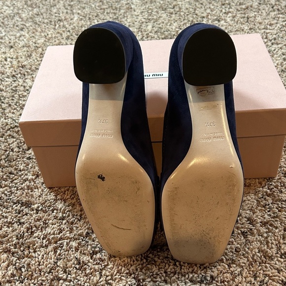 MIU MIU Calzature Donna Heeled Blue Suede Shoes Silver Buckles EU 37.5 EUC - Picture 6 of 6